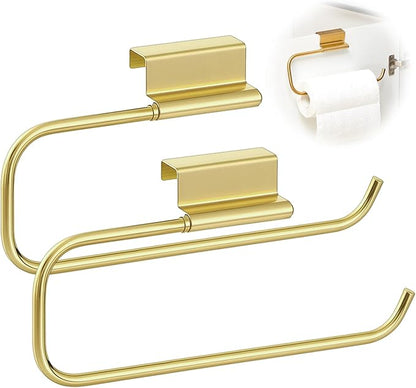 Yaocom 12.4 Inches Cabinet Door Paper Towel Holder Camper Under Sink No Drilling Paper Towel Storage and Dispenser for RV Kitchen Bathroom Laundry Room, Stainless Steel(Gold,2 Pcs)