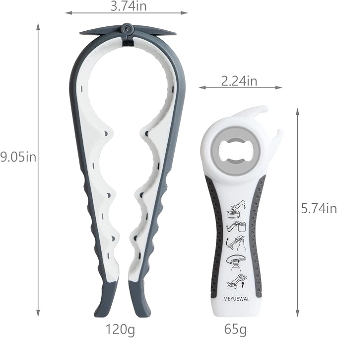 Jar Opener Bottle Opener for Weak Hands, 5-in-1 Multi-Function Can Opener Bottle Opener Kit with Silicone Handle, Easy to Use for Children, Elderly and Arthritis Sufferers (NEW White) - Image 2