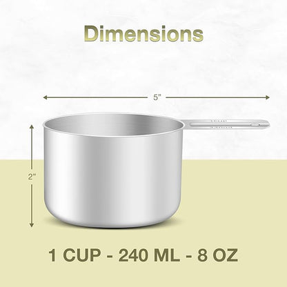 1PCS 1Cup (240ml, 8oz) Single Measuring Cup, Etched Inner Scale Stainless Steel Measure Scoop, Metric and US Measurement, Dishwasher Safe - Image 2