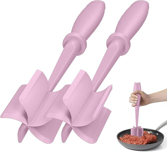 2 Pcs Meat Chopper, Hamburger Grinder, Premium Heat Resistant Smasher for Ground Beef, Burger Grinder Nylon Potato Mix Tool-Pink by PGYARD