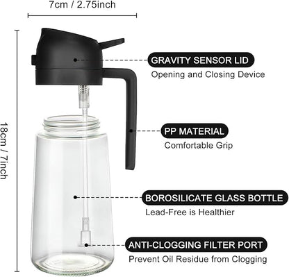 2 In 1 Oil Dispenser And Oil Sprayer, 16 Oz/470 Ml Oil Dispenser For Kitchen Spray, With Fine Mist Nozzle, Suitable For Cooking, Air Fryer, Salad, Grilling(black)