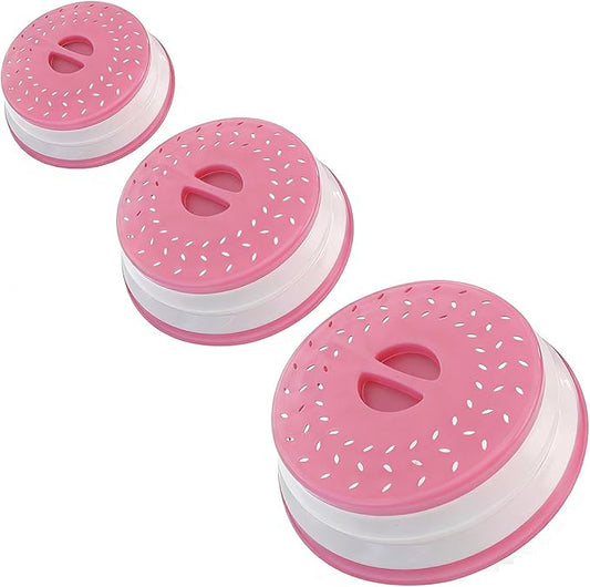 Collapsible Microwave Splatter Cover, Microwave Plate Cover With Steam Vent(Set of 3,pink)