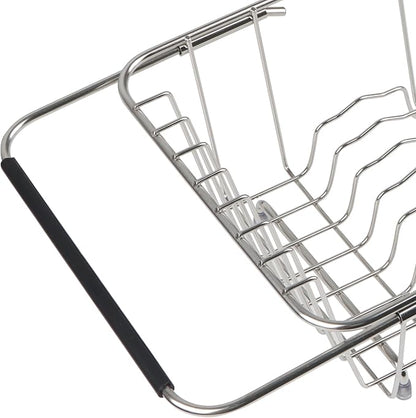 Sink Dish Drainer Rack, Expandable 304 Stainless Steel Dish Drying Rack Organizer with Stainless Steel Utensil Rack, Adjustable 14.96" to 20.59" Inside The Sink (up to 7 Upright Utensils).