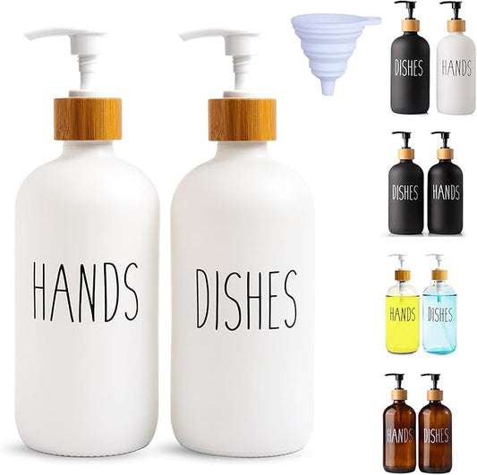 LOOCHICA 2 Pack White Glass Soap Dispenser Set for Kitchen Sink, Hand and Dish Soap, Matte White Finish, Rustic Decor by Loochica