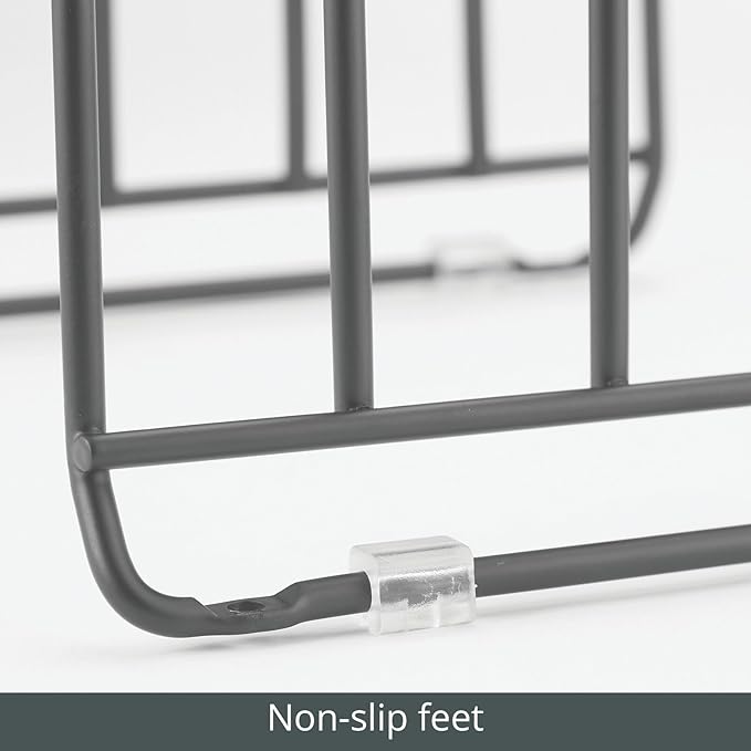 mDesign Pot Lid and Pan Rack — Metal Wire Rack for Cabinets, Pantries or Kitchen Surfaces — Freestanding Pan Stand with 5 Slots for Pans, Pots, Lids and Crockery — Dark Grey - Image 7
