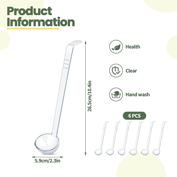 6 Pcs 1 Oz Small Ladle 10.4 Inches Mini Ladles for Serving Sauce, Soup, Dressing, Punch Bowl, Gravy, Cocktail, Fruit Juices – Clear Plastic Long Handle Ladles for Parties, Catering - Image 3