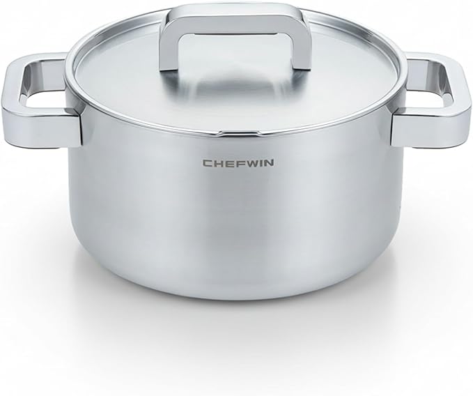 316 Stainless Steel 3.6 Quart Heavy Duty Soup Pot with Lid Cooking Pot, 5Ply,Induction Compatible, Dishwasher Safe, Heat-Resistant Silicone Handle