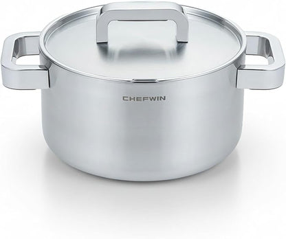 316 Stainless Steel 3.6 Quart Heavy Duty Soup Pot with Lid Cooking Pot, 5Ply,Induction Compatible, Dishwasher Safe, Heat-Resistant Silicone Handle