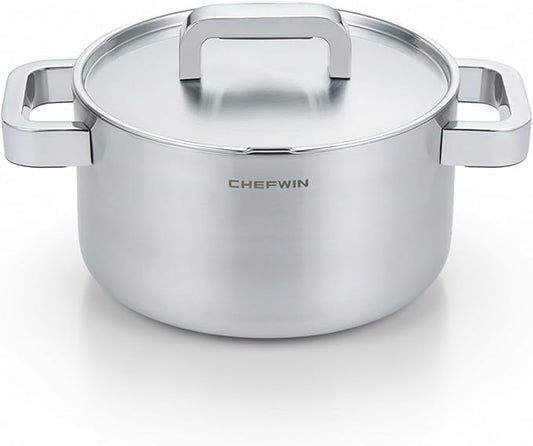 316 Stainless Steel 3.6 Quart Heavy Duty Soup Pot with Lid Cooking Pot, 5Ply,Induction Compatible, Dishwasher Safe, Heat-Resistant Silicone Handle