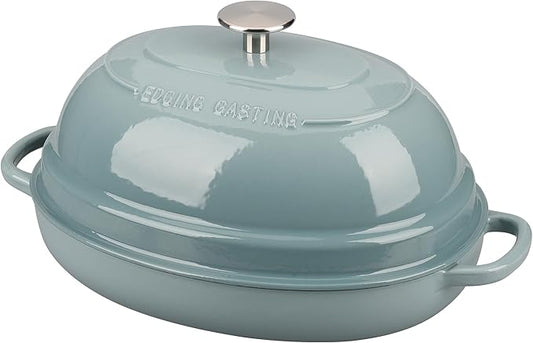EDGING CASTING Enameled Oval Cast Iron Dutch Oven Pot with Lid, Bread Dutch Oven for Sourdough Bread Baking, Dutch Oven Bread, Bread Oven, 6QT, Seasalt by EDGINGCOOKWARE