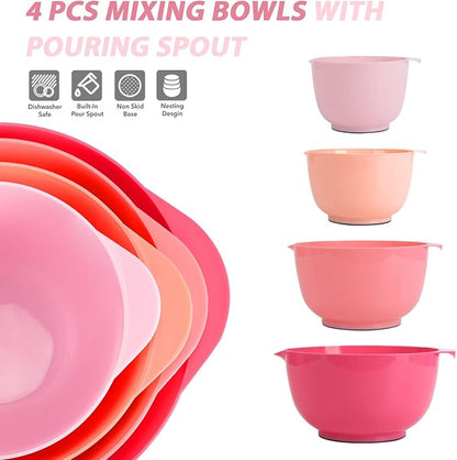 BoxedHome Classic Mixing Bowl Set, BPA Free Plastic, Microwave and Dishwasher Safe (Set of 4, Pink), 4.5 quarts - Image 3