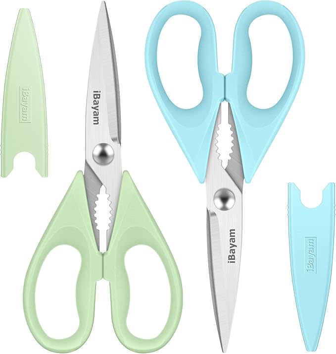Kitchen Shears, iBayam Kitchen Scissors All Purpose Heavy Duty Meat Scissors Poultry Shears, Dishwasher Safe Food Cooking Scissor Stainless Steel Utility Scissor, 2-Pack, Light Blue, Pistachio by iBayamDirect