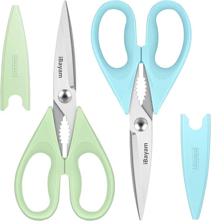 Kitchen Shears, iBayam Kitchen Scissors All Purpose Heavy Duty Meat Scissors Poultry Shears, Dishwasher Safe Food Cooking Scissor Stainless Steel Utility Scissor, 2-Pack, Light Blue, Pistachio by iBayamDirect