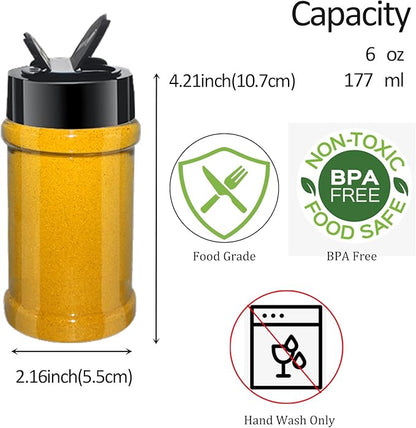 24 Pack 6oz Clear Plastic Spice Jars With Black Lids, Empty Round Spice Bottles, Plastic Seasoning Containers with Chalk Labels, Pen, Spice Containers For Kitchen Cabinet - Image 2