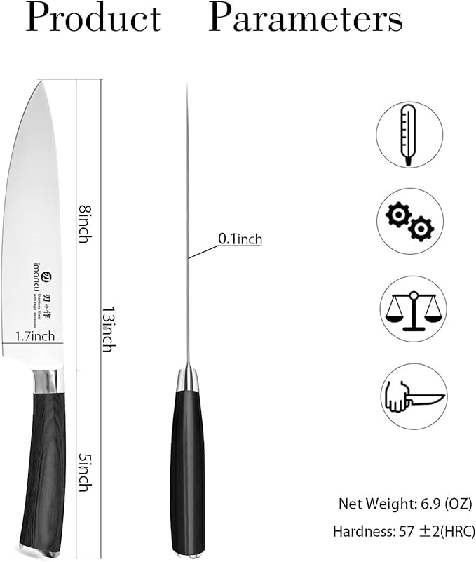 imarku Chef Knife - Pro Kitchen Knife 8 Inch Chef's Knives Japanese SUS440A Stainless Steel Sharp Paring Knife with Ergonomic Handle, Black Handle, Christmas and Thanksgiving Gifts for men and Women - Image 5