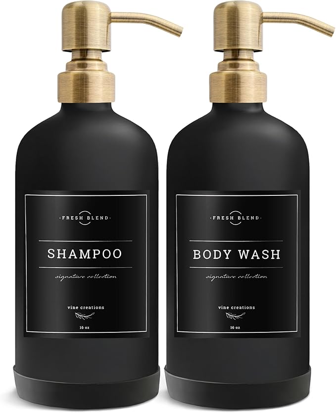 Vine Creations Black Glass Soap Dispenser, 2 Pack Kitchen Soap Dispenser Set with Stainless Steel Pump, 16 oz Dish Soap and Hand Soap Dispensers for Bathroom with Waterproof Labels - Image 7