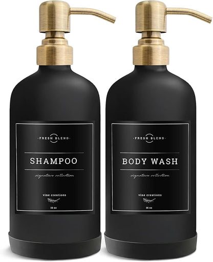 Vine Creations Black Glass Soap Dispenser, 2 Pack Kitchen Soap Dispenser Set with Stainless Steel Pump, 16 oz Dish Soap and Hand Soap Dispensers for Bathroom with Waterproof Labels - Image 7