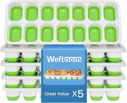 Ice Cube Tray, Ice Cube Trays for Freezer 5 Pack with Lids, Ice Tray Easy-Release, Ice Trays for Freezer Stackable, Silicone Ice Cube Tray for Drinks, Coffee - BPA-Free and Odor-Free by WEFTNOM