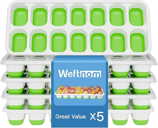 Ice Cube Tray, Ice Cube Trays for Freezer 5 Pack with Lids, Ice Tray Easy-Release, Ice Trays for Freezer Stackable, Silicone Ice Cube Tray for Drinks, Coffee - BPA-Free and Odor-Free by WEFTNOM