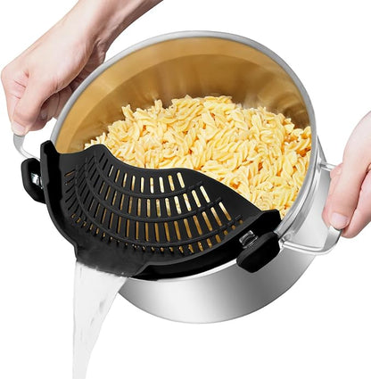 Large AUOON Clip on Strainer for All Pots and Pans - Oversized Silicone Pot Strainer Family-Style Design Pasta Strainer Kitchen Colander for Spaghetti and Noodles | Dishwasher Safe by AUOON
