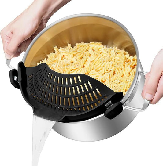 Large AUOON Clip on Strainer for All Pots and Pans - Oversized Silicone Pot Strainer Family-Style Design Pasta Strainer Kitchen Colander for Spaghetti and Noodles | Dishwasher Safe by AUOON