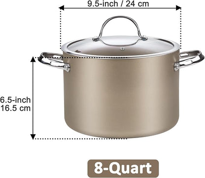 Cooks Standard Hard Anodized Ceramic Nonstick 8-Quart Stock pot with Glass Lid, Classic Induction Large Cooking Gumbo Pot, Ollas de Cocina, Bronze