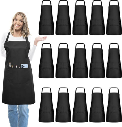 15 Pcs Adult Aprons Bulk with Pockets Adjustable Bib Chef Apron for Women Men Painting Cooking Crafting (S/L) by IMERAGO