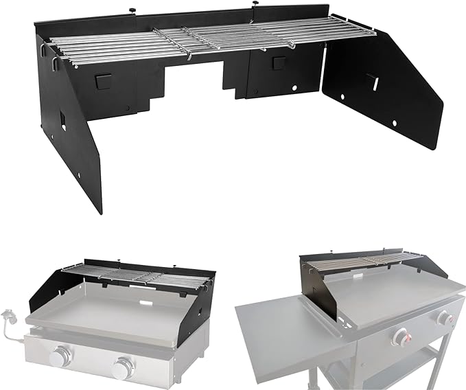 Universal Wind Screen/Guard and Griddle Warming Rack Set Fit for Griddle from 22" to 28" Without Hood, Griddle Accessories for Blackstone 22", 28" Griddle and Other Griddle with Rear Grease