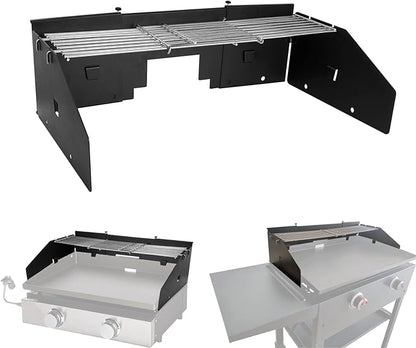 Universal Wind Screen/Guard and Griddle Warming Rack Set Fit for Griddle from 22" to 28" Without Hood, Griddle Accessories for Blackstone 22", 28" Griddle and Other Griddle with Rear Grease