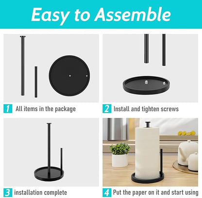 Paper Towel Holder Countertop, Standing Paper Roll Holder with Anti Slip Weighted Base, Stainless Steel Freestanding Paper Towel Holder for Kitchen, Black - Image 9
