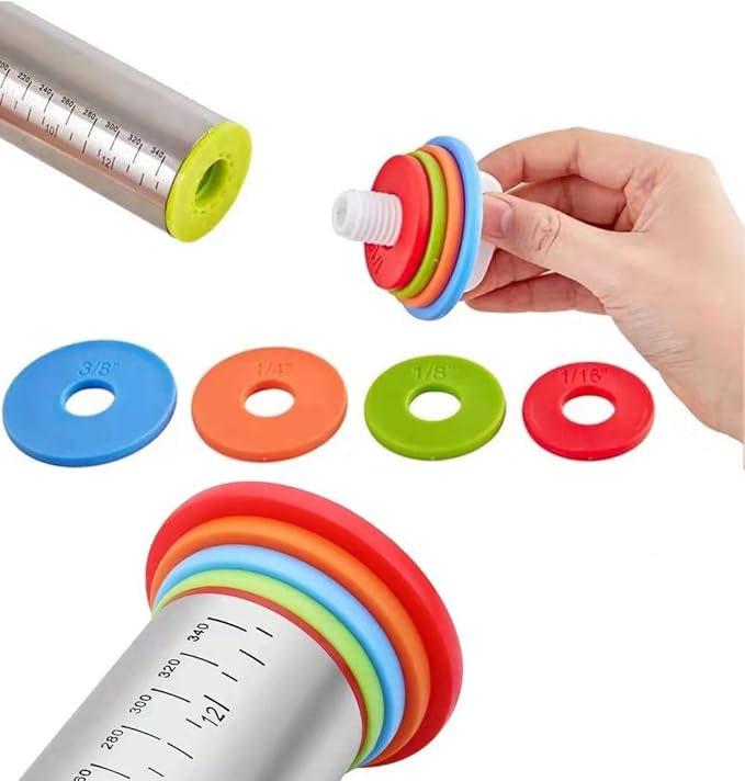 Adjustable Rolling Pin with Thickness Rings for Baking,17" Stainless Steel Dough Roller,Measurement Markings Rolling Pins For Pizza, tortilla,Pie,Pasta,Fondant,Cookies,Perfect for Chefs & Home Bakers - Image 6