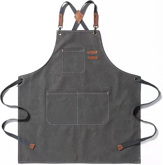 Tosewever Canvas Cross Back Chef Cotton Aprons for Men Women with Large Pockets by Tosewever