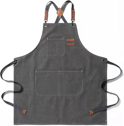 Tosewever Canvas Cross Back Chef Cotton Aprons for Men Women with Large Pockets by Tosewever