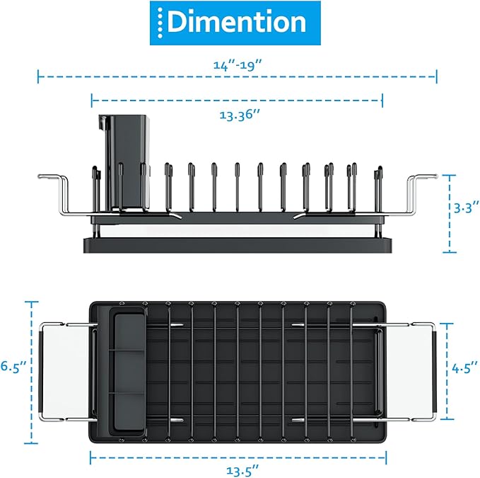 ANTOPY Sink Dish Drying Rack - Expandable Small Dish Rack Over Sinks with Silicone Drying Tray, Dish Drainer for Kitchen Counter with Cutlery Holder, Drying Rack Fit for 14’’-19’’ Kitchen Sink - Image 6
