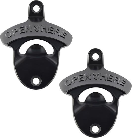 Black Beer Bottle Cap Opener Wall Mounted, Stainless Cooler Mounted Soda Top Opener Gifts for Bar Man Cave (2 PCS) by Wallmountedbottleopener