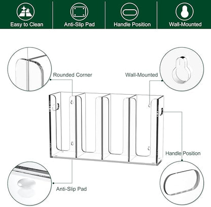 Disposable Coffee Cup Dispenser with Handles, Countertop or Wall Mount Hot/Cold Drink Cup and Lid Holder - Bathroom/Kitchen/Office Acrylic Cup Lid Storage Organizer (4 Compartments, Clear)