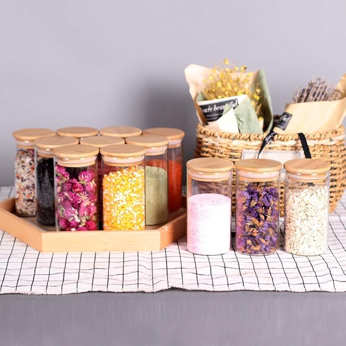 Tzerotone 12 Pcs Glass Spice Jars - 8.5oz Empty Small Glass Bottles with Bamboo Airtight Lids and Labels - Thicken Seasoning Spice Containers for Kitchen Organization and Storage… - Image 6