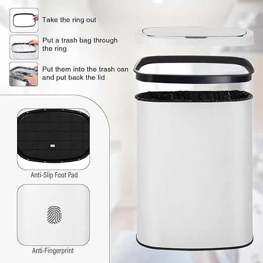 PayLessHere | 13 Gallon Stainless Steel Trash Can | White | Automatic Touchless Lid with Motion Sensor | Kitchen Garbage Can with Waterproof Design | for Home, Office, Bathroom | Pack of 1 - Image 6