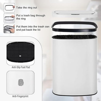 PayLessHere | 13 Gallon Stainless Steel Trash Can | White | Automatic Touchless Lid with Motion Sensor | Kitchen Garbage Can with Waterproof Design | for Home, Office, Bathroom | Pack of 1 - Image 6