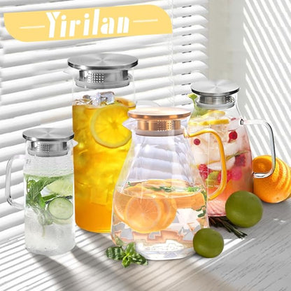 Yirilan Glass Pitcher, 2.2 Liter Water Pitcher With Lid,Iced Tea Pitcher for Fridge,Carafe With Lid, Glass Water Jug For Juice, Milk, Cold Or Hot Beverages, 2 Quart - Image 8