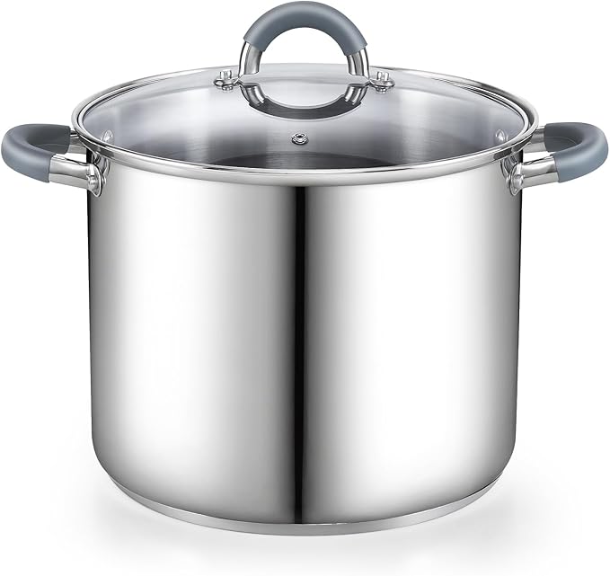 Cook N Home Stockpot with Lid, 8-Quart Basic Stainless Steel Pasta Cooking Soup Pot, Stay-Cool Silicone Handles by CookNHome