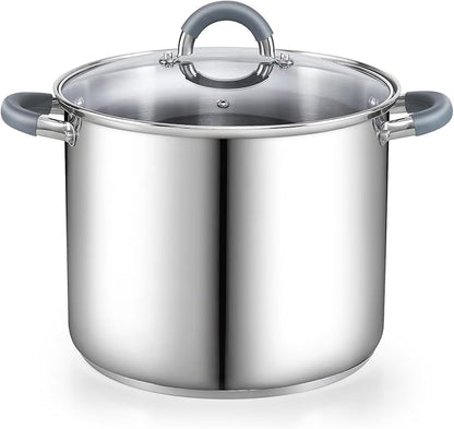 Cook N Home Stockpot with Lid, 8-Quart Basic Stainless Steel Pasta Cooking Soup Pot, Stay-Cool Silicone Handles by CookNHome