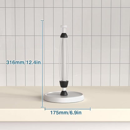 White Paper Towel Holder Countertop, White Kitchen Accessories Decor, Stainless Steel, Weighted Base, Paper Towel Roll Holder Stand with Ratchet Mechanism for Kitchen Bathroom Farmhouse Essentials - Image 6