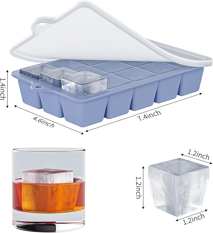 Silicone Ice Cube Tray 3 Pack - EASY RELEASE ice cube tray with lid, BPA Free Ice Cubes Trays for Freezer,ice cube mold for Cocktail,Whiskey (Mint+Pink+Blue) - Image 4