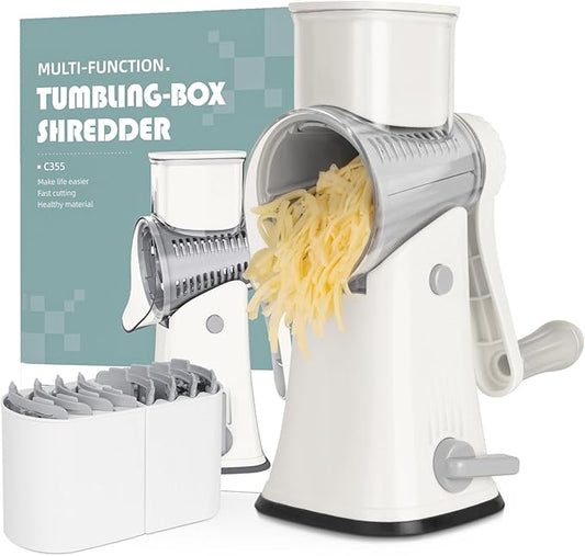 X Home 5-in-1 Rotary Cheese Grater for Kitchen, Upgraded Hand Crank Shredder with Stronger Suction Base & Multifunctional Drum Blades, for Cheese, Vegetables and Nuts, Easy to Use and Clean, White by XHome
