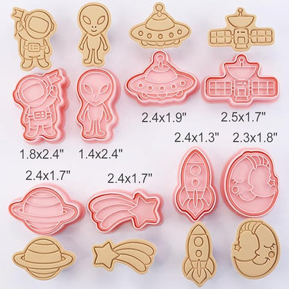 Outer-Space Cookie Cutters Set, 8-PCS 3D Astronaut, Alien, UFO, Satellite, Rocket, Moon, Meteor, Planet Cookie Cutters for Party Baking