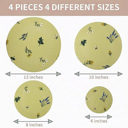 Reusable Bowl Covers (Set of 4) - Breathable Cotton Linen Sourdough Accessories - Elastic Durable Fabric Food Lids for Proofing Baskets & Bread Baking Supplies (Pale Mustard) - Image 2