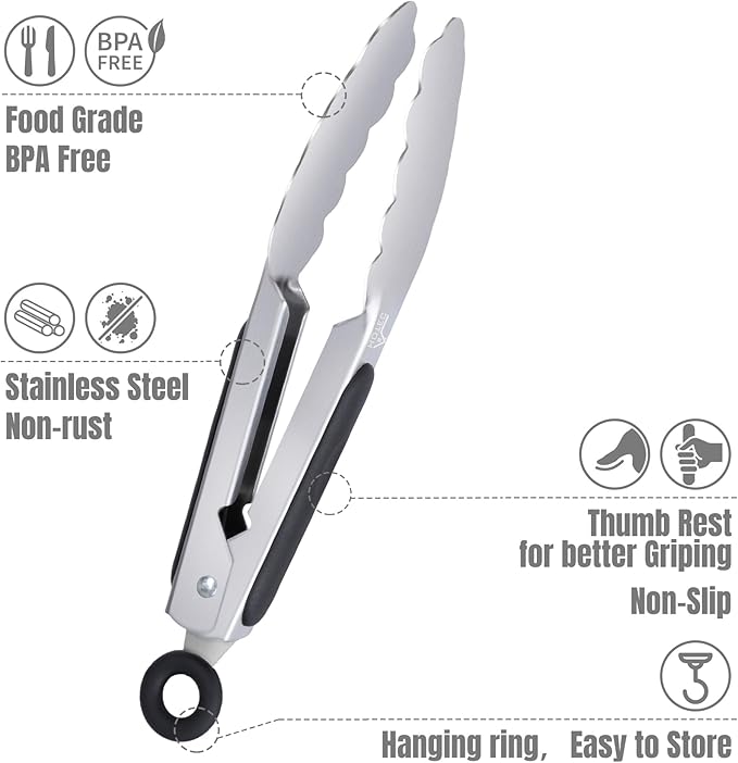 Hotec Mini Stainless Steel Kitchen Tongs for Cooking - 7-Inch Small Serving Tongs Metal Food Tongs Non-Slip Grip - Image 4