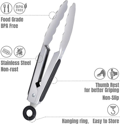 Hotec Mini Stainless Steel Kitchen Tongs for Cooking - 7-Inch Small Serving Tongs Metal Food Tongs Non-Slip Grip - Image 4