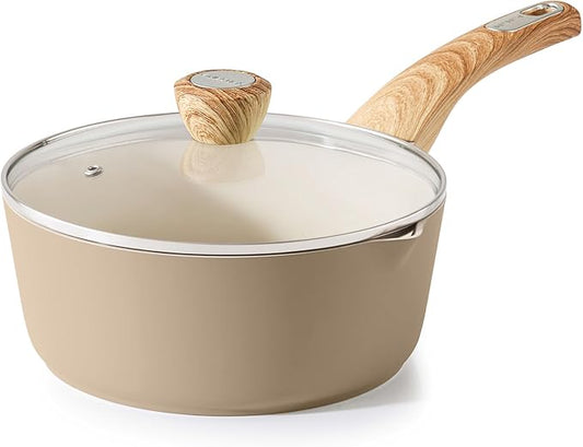 SENSARTE Ceramic Nonstick Sauce Pan with Lid, 3.0 Quart Saucepan with Double Spout, Large Cooking Pot, Non toxic Kitchen Sauce Pot, Non stick Saucier Pan, Induction Cookware, PFOA PTFE PFAS Free by SENSARTE